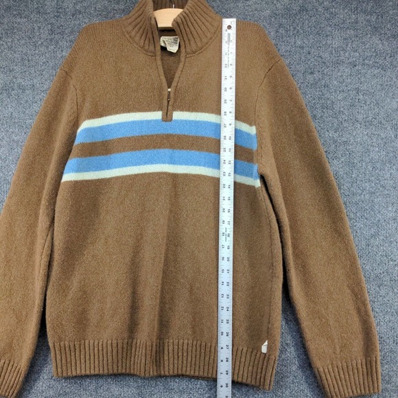 Timberland Men's 1/4 Zip Pullover Knit Sweater Brown XL Chest Stripe Lambswool - Picture 11 of 13